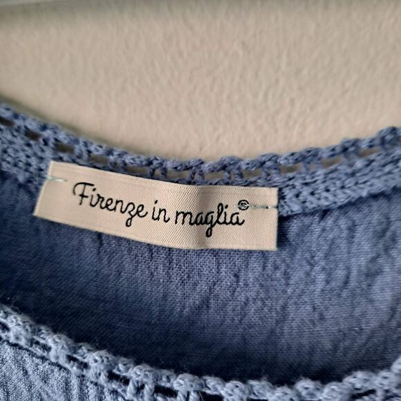 Firenze In Maglia Tank Dress 100% Linen Sleeveless Scoop Neck Mini Blue Size L - Picture 9 of 11